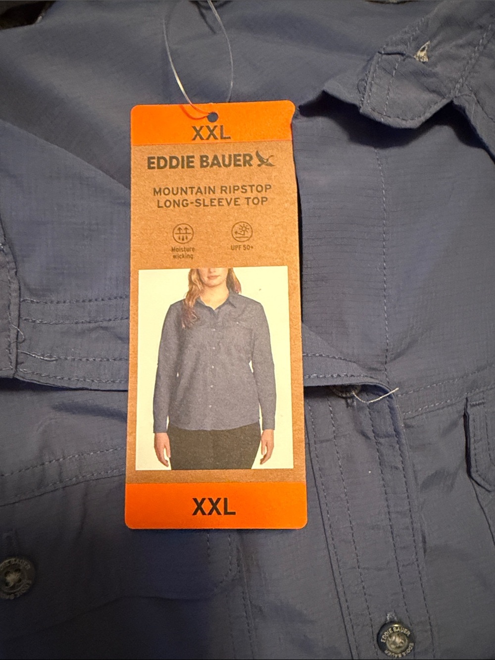 Eddie Bauer Ripstop Button-Front Long Sleeve Top - Slate Blue